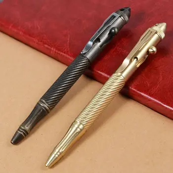 Твердая латунная гелевая ручка ручной работы с закручивающимся узором в стиле ретро, пишущий инструмент с болтовым действием