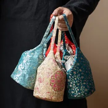 Сумочка с вышивкой в китайском стиле, чайная посуда, сумка для хранения чайных инструментов, карман на шнурке, женская темпераментная сумочка