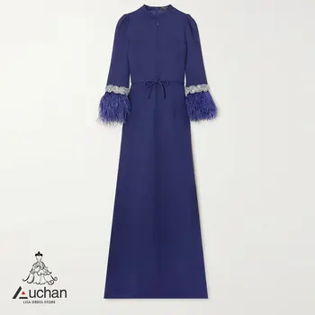 Выпускное платье Auchan с высоким воротом, вечернее платье, длинные рукава, длина до пола, элегантные вечерние платья для свадебной вечеринки для женщин на арабском языке