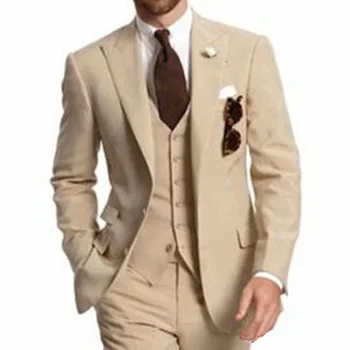 Лучшие мужские костюмы из трех частей, деловой пиджак с отворотом и двумя пуговицами 2024, брюки, жилет, Свадебные смокинги для жениха на заказ