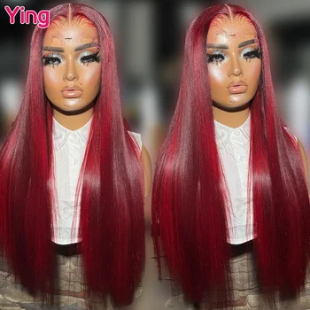 Ying Hair Bone Прямой Бордово-Красный 5x5 Прозрачный Кружевной Парик 13x6 Кружевной Передний Парик 13x4 Кружевной Передний Парик Предварительно Выщипанные Человеческие Волосы