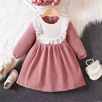 Платье для девочек 2023 Осень Новый стиль Детская одежда для малышей Корейский Японский Стиль Свободные кружевные отвороты Модное платье для девочек Vestido