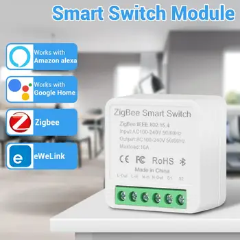 eWeLink Zigbee 16A MINI Smart Switch поддерживает автоматический выключатель с 2-полосным Таймером управления, Беспроводной переключатель работает с Alexa Google Home