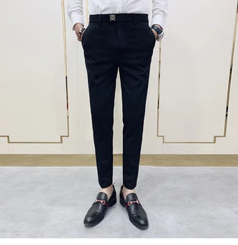 Мужские костюмные брюки, осенние новые официальные брюки, Корейская версия узких брюк по щиколотку, деловая повседневная модная мужская одежда, модельные брюки