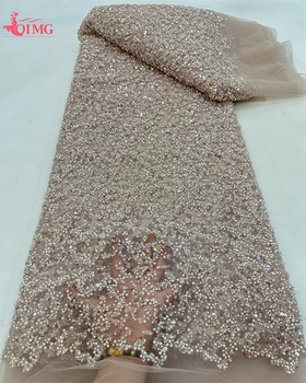 OIMG 2024 Роскошная Африканская кружевная ткань, 5 ярдов Дубайского кружева, расшитого 3D бисером, Тюлевая кружевная ткань в Нигерийском стиле для пошива платьев