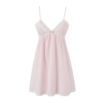 YENKYE 2023 Женское Милое Кружевное мини-платье на розовом слинге, сексуальное Женское платье без рукавов с V-образным вырезом, праздничные Летние платья, вечерний халат
